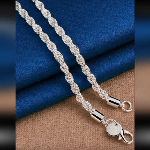 Unisex Sterling Silver 4mm Twisted Rope chain Necklace 22" - Picture 4 of 8